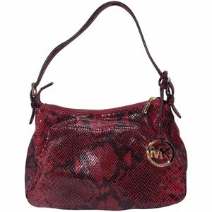 Y2K Michael Kors Python Red Snakeskin Leather Shoulder Bag Gold Hardware Logo